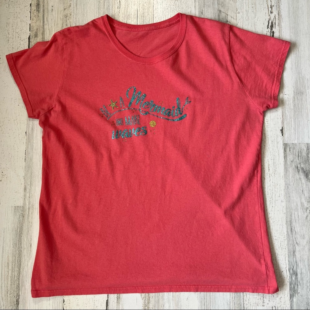 Coral Be a Mermaid and Make waves graphic T shirt